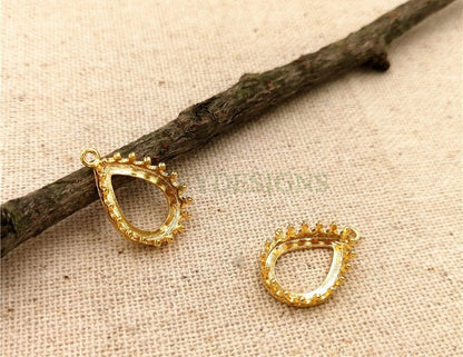 10pcs Teardrop Crown Bezel Cup 10x14mm, Silver /24K Gold plated Brass, Blank Bezel Base Setting, Gemstone Pendant Trays, Cabochon Base