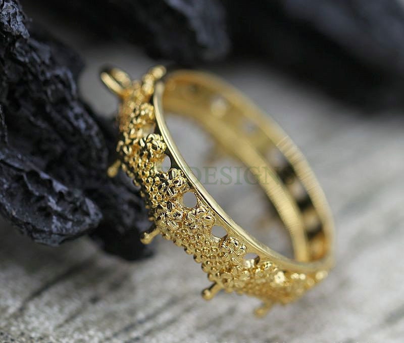 10pcs Round Crown Bezel Cup 20mm/25mm, Silver /24K Gold plated Brass, Double Loops Blank Bezel Base Setting, Gemstone Cabochon Pendant Base