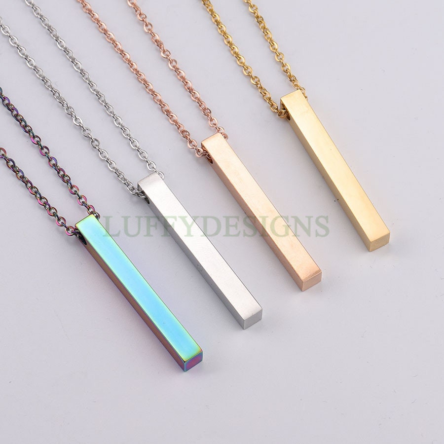 10pcs Blank 3D bar necklace, 3D bar necklace supplies, Gold stainless steel blanks, Hand stamping 3D bar necklace, DIY Engraving, 40x5mm