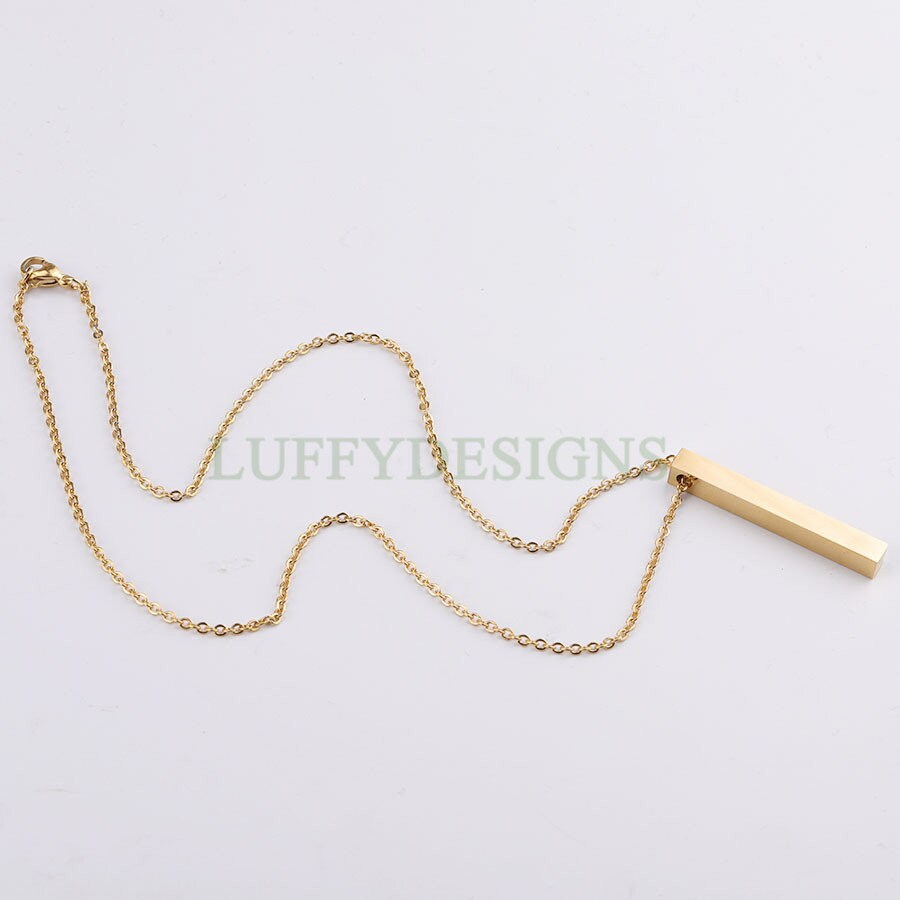 10pcs Blank 3D bar necklace, 3D bar necklace supplies, Gold stainless steel blanks, Hand stamping 3D bar necklace, DIY Engraving, 40x5mm