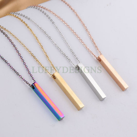 10pcs Blank 3D bar necklace, 3D bar necklace supplies, Gold stainless steel blanks, Hand stamping 3D bar necklace, DIY Engraving, 40x5mm