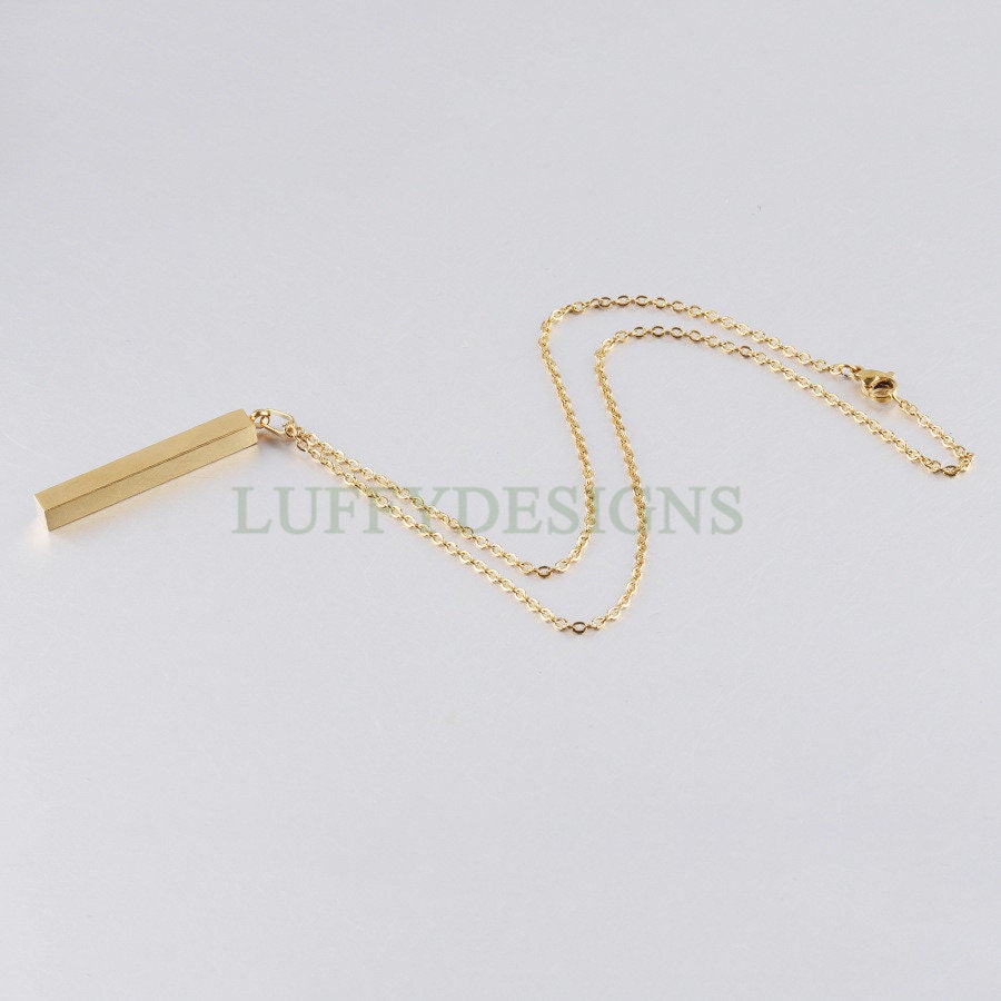 10pcs Blank 3D bar necklace supplies, Gold stainless steel blanks, Hand stamping 3D bar necklace with a Loop, DIY Engraving, 40x5mm