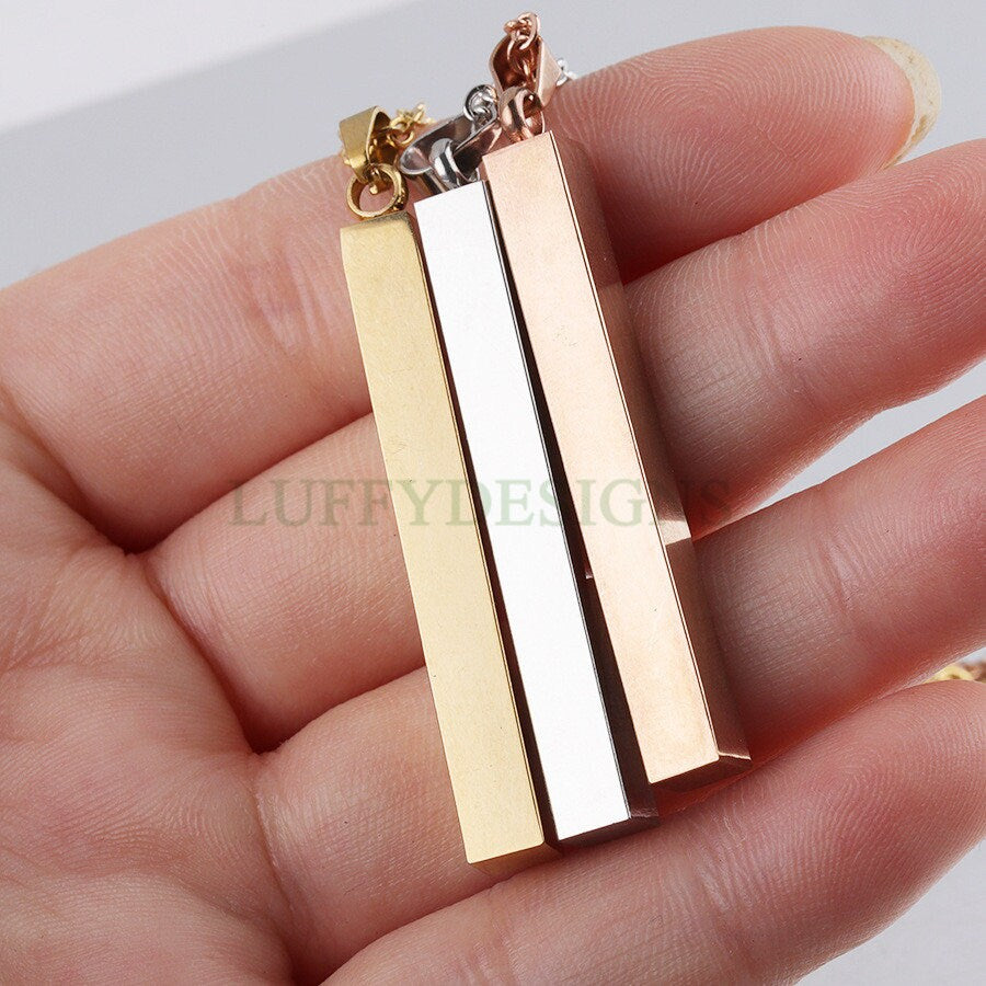 10pcs Blank 3D bar necklace supplies, Gold stainless steel blanks, Hand stamping 3D bar necklace with a Loop, DIY Engraving, 40x5mm