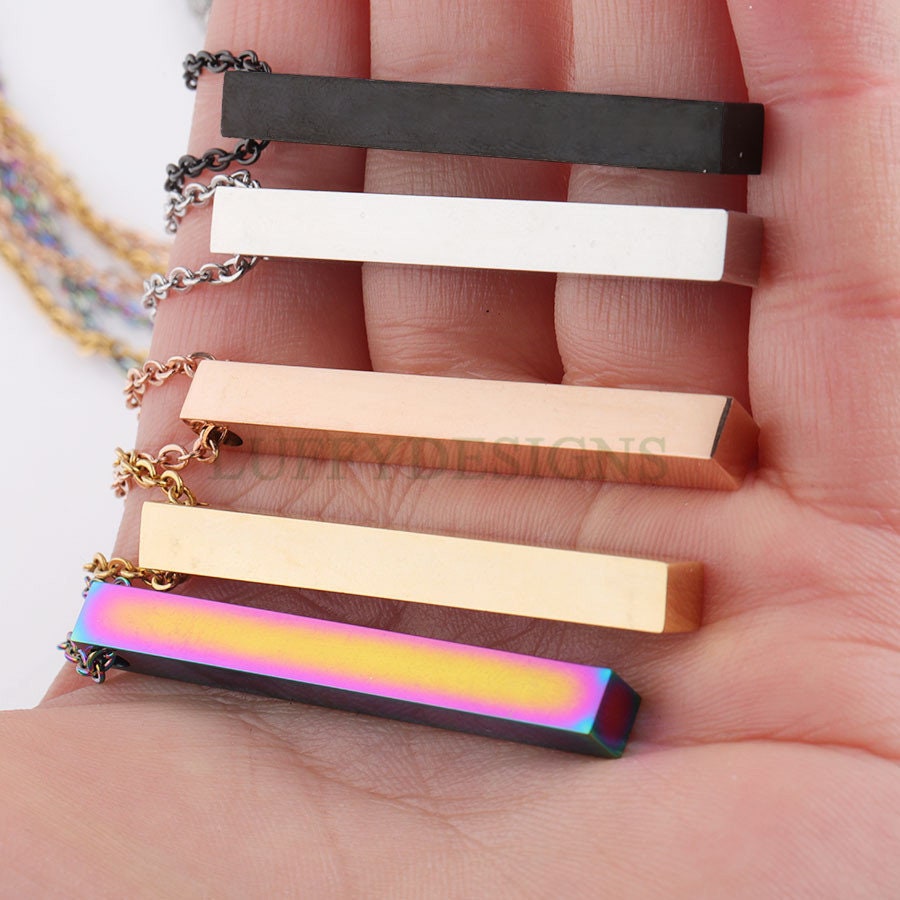 10pcs Blank 3D bar necklace, 3D bar necklace supplies, Gold stainless steel blanks, Hand stamping 3D bar necklace, DIY Engraving, 45x5mm