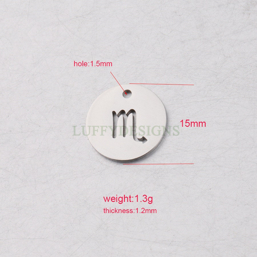 5pcs Round Zodiac Symbol Constellation Charm, Gold plated Stainless Steel, Gold Zodiac Pendant, Constellation Pendant, Mirror Polished,15mm