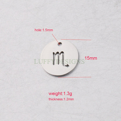 5pcs Round Zodiac Symbol Constellation Charm, Gold plated Stainless Steel, Gold Zodiac Pendant, Constellation Pendant, Mirror Polished,15mm