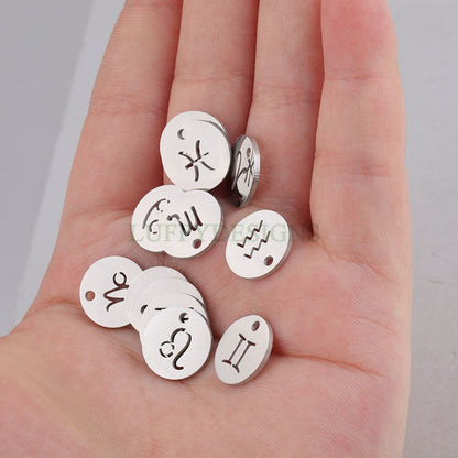 5pcs Round Zodiac Symbol Constellation Charm, Gold plated Stainless Steel, Gold Zodiac Pendant, Constellation Pendant, Mirror Polished, 12mm