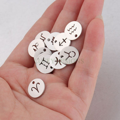 5pcs Round Zodiac Symbol Constellation Charm, Gold plated Stainless Steel, Gold Zodiac Pendant, Constellation Pendant, Mirror Polished, 12mm