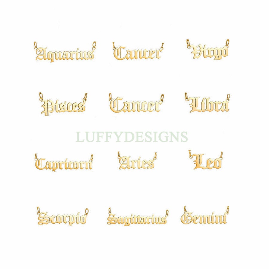 5pcs Zodiac Words Constellation Charm, Gold Horoscope Pendant, Astrology Zodiac Sign, 18K Gold Plated Stainless Steel, Astrological Charm