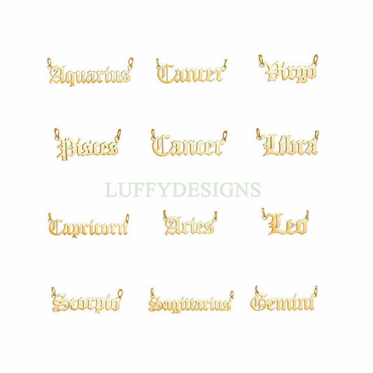 5pcs Zodiac Words Constellation Charm, Gold Horoscope Pendant, Astrology Zodiac Sign, 18K Gold Plated Stainless Steel, Astrological Charm