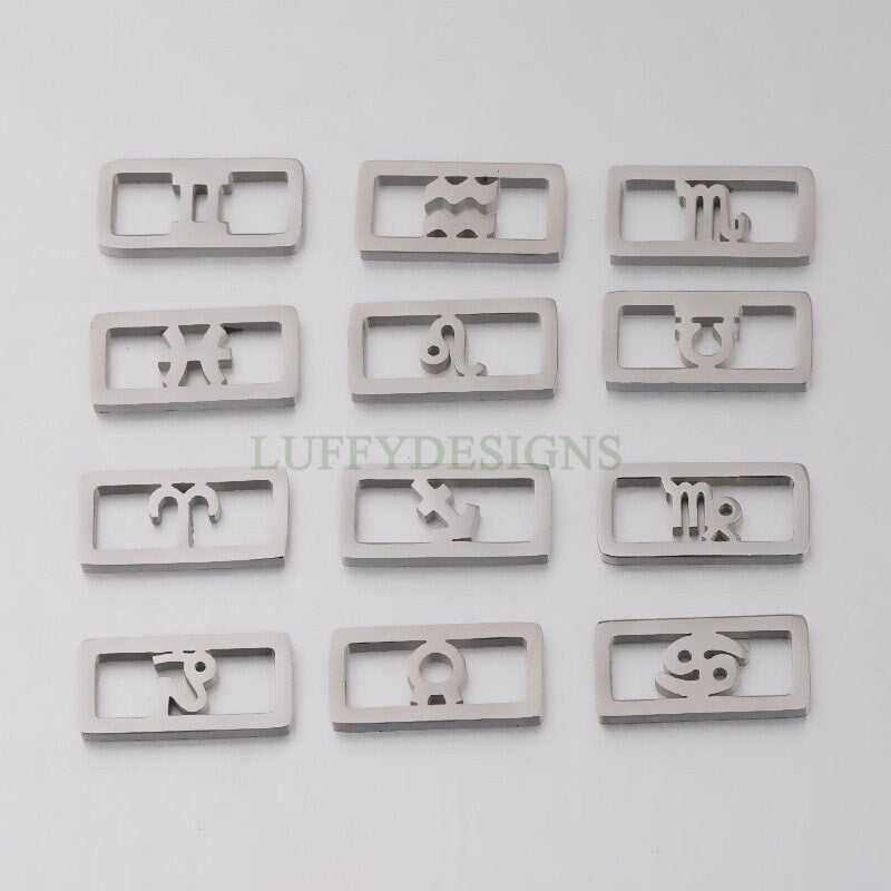 5pcs Rectangle Zodiac Symbol Constellation Charm, Gold Zodiac Connector, Gold plated 304 Stainless Steel, Mirror Polished Bracelet Findings