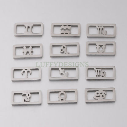 5pcs Rectangle Zodiac Symbol Constellation Charm, Gold Zodiac Connector, Gold plated 304 Stainless Steel, Mirror Polished Bracelet Findings