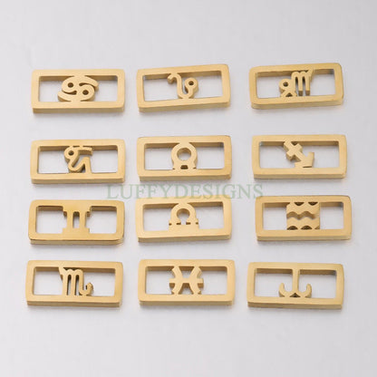 5pcs Rectangle Zodiac Symbol Constellation Charm, Gold Zodiac Connector, Gold plated 304 Stainless Steel, Mirror Polished Bracelet Findings