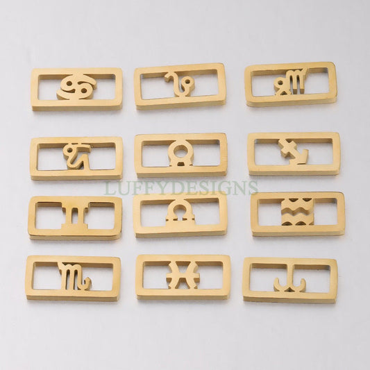 5pcs Rectangle Zodiac Symbol Constellation Charm, Gold Zodiac Connector, Gold plated 304 Stainless Steel, Mirror Polished Bracelet Findings