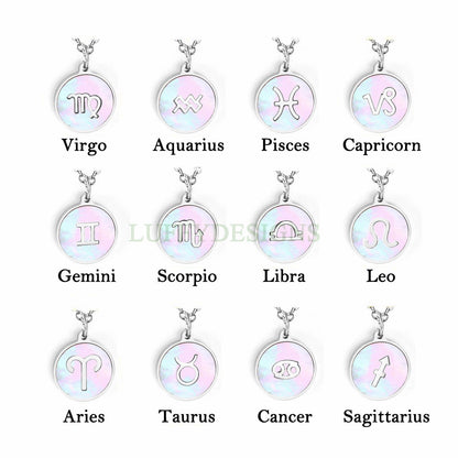 2pcs Zodiac Constellation Charm, Shell Horoscope Pendant, Mother of Pearl Astrology Zodiac Sign, Gold Stainless Steel, Astrological Charm
