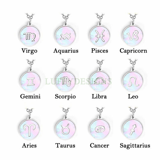 2pcs Zodiac Constellation Charm, Shell Horoscope Pendant, Mother of Pearl Astrology Zodiac Sign, Gold Stainless Steel, Astrological Charm