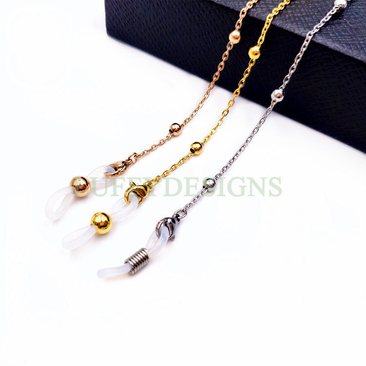 5pcs Eye Glass Stainless Steel Chains, Sunglass Chain, Eyeglass Holder Snake/Beaded Chain, 18k Gold /Rose Gold plated, Reading Glass Chain