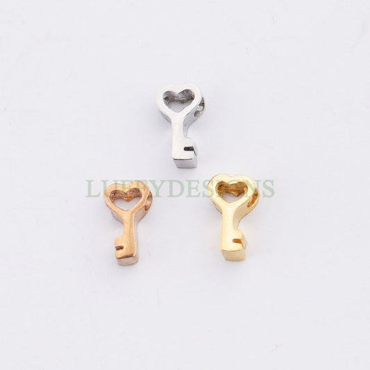 10pcs 3D Key Charms, Gold /Rose Gold plated Stainless Steel, 8x5mm Key Beads, Gold Key Pendants, Tiny Key Findings