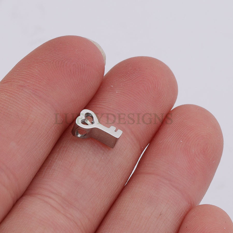 10pcs 3D Key Charms, Gold /Rose Gold plated Stainless Steel, 8x5mm Key Beads, Gold Key Pendants, Tiny Key Findings