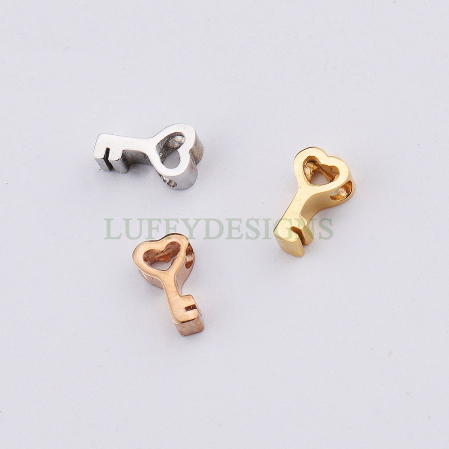 10pcs 3D Key Charms, Gold /Rose Gold plated Stainless Steel, 8x5mm Key Beads, Gold Key Pendants, Tiny Key Findings