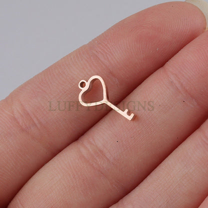 10pcs 3D Key and Lock Charms, Gold /Rose Gold plated Stainless Steel, Gold Key and Lock Pendant, Tiny Key and Lock Findings, Mirror Polished