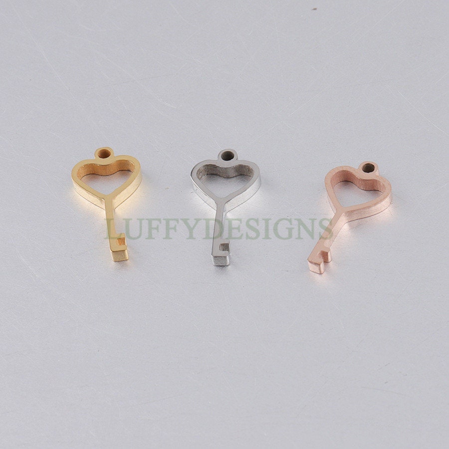 10pcs 3D Key and Lock Charms, Gold /Rose Gold plated Stainless Steel, Gold Key and Lock Pendant, Tiny Key and Lock Findings, Mirror Polished