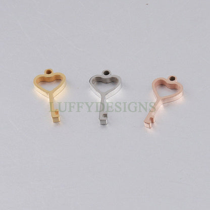 10pcs 3D Key and Lock Charms, Gold /Rose Gold plated Stainless Steel, Gold Key and Lock Pendant, Tiny Key and Lock Findings, Mirror Polished