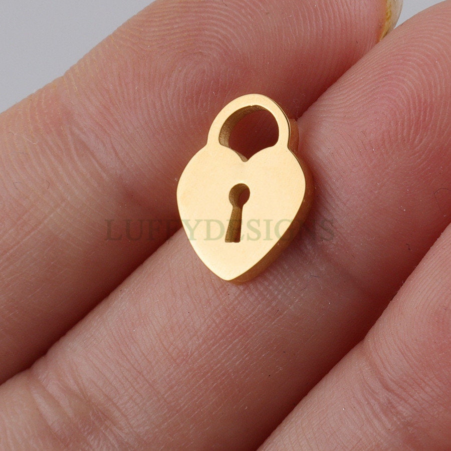 10pcs 3D Key and Lock Charms, Gold /Rose Gold plated Stainless Steel, Gold Key and Lock Pendant, Tiny Key and Lock Findings, Mirror Polished