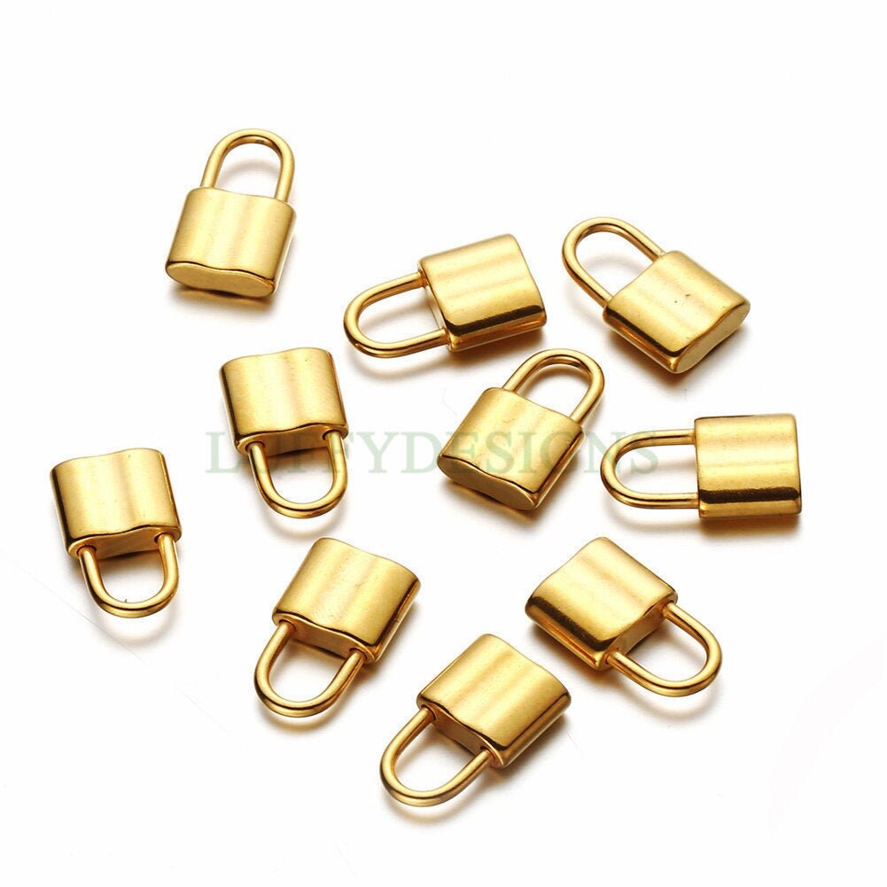10pcs 3D Lock Charms 10x17mm, Gold plated Stainless Steel, Gold Lock Pendant Charm, Tiny Lock Findings, Rose Gold Lock Pendant