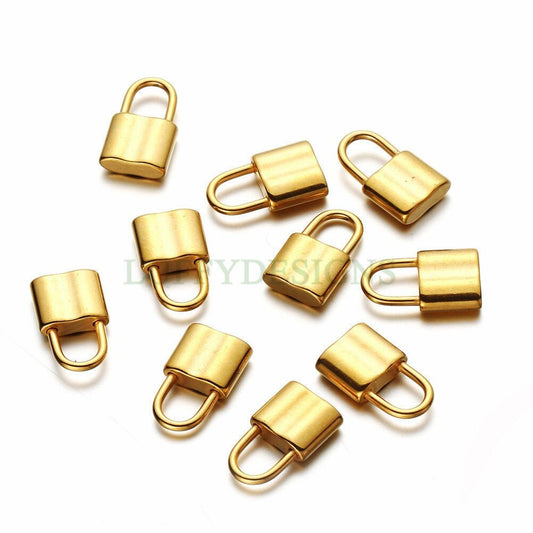 10pcs 3D Lock Charms 10x17mm, Gold plated Stainless Steel, Gold Lock Pendant Charm, Tiny Lock Findings, Rose Gold Lock Pendant
