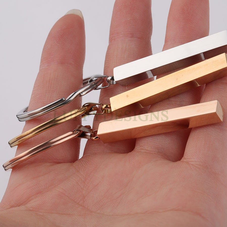 5pcs Blank 3D bar keychain, 3D bar keyring supplies, Gold stainless steel blanks, Hand stamping bar keychain, Mirror Polished DIY Engraving