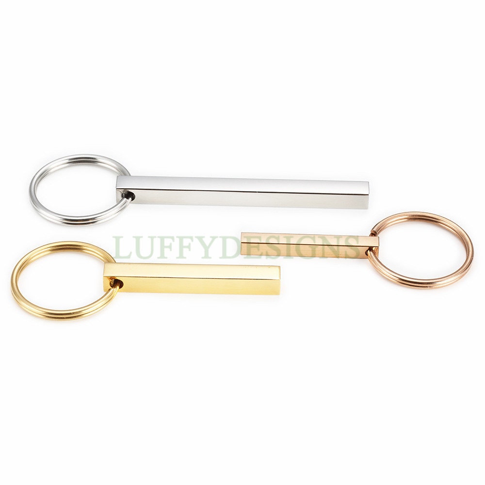 5pcs Blank 3D bar keychain, 3D bar keyring supplies, Gold stainless steel blanks, Hand stamping bar keychain, Mirror Polished DIY Engraving