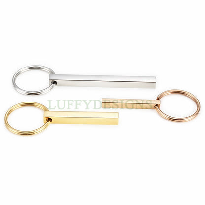 5pcs Blank 3D bar keychain, 3D bar keyring supplies, Gold stainless steel blanks, Hand stamping bar keychain, Mirror Polished DIY Engraving