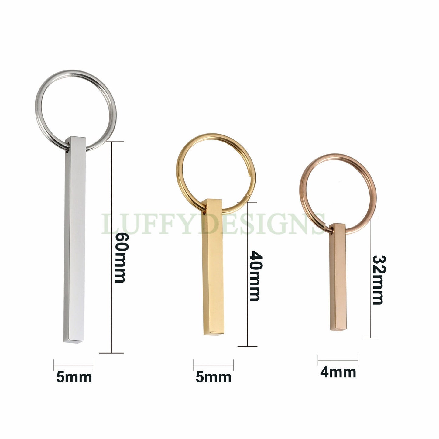 5pcs Blank 3D bar keychain, 3D bar keyring supplies, Gold stainless steel blanks, Hand stamping bar keychain, Mirror Polished DIY Engraving