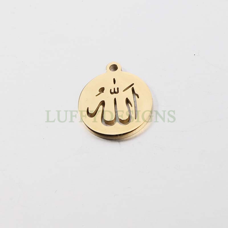 10pcs Islamic ALLAH الله and Mohammed محمد PBUH, Gold Islamic Charm Pendant, Religion Charm, Mirror Polished Staninless Steel Findings