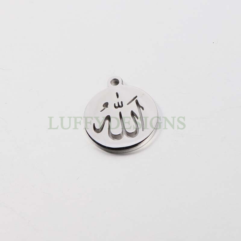 10pcs Islamic ALLAH الله and Mohammed محمد PBUH, Gold Islamic Charm Pendant, Religion Charm, Mirror Polished Staninless Steel Findings