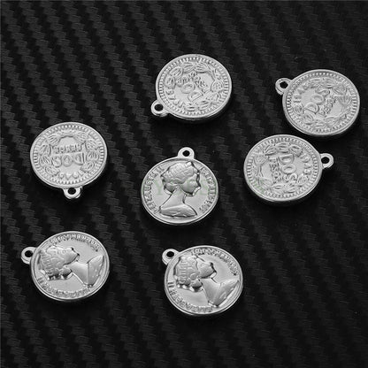 5pcs Queen Elizabeth II Charms, Gold Coin Pendant, Dainty Elizabeth Medallion Charm Pendant, Gold plated Stainless Steel, Vintage Coin Charm