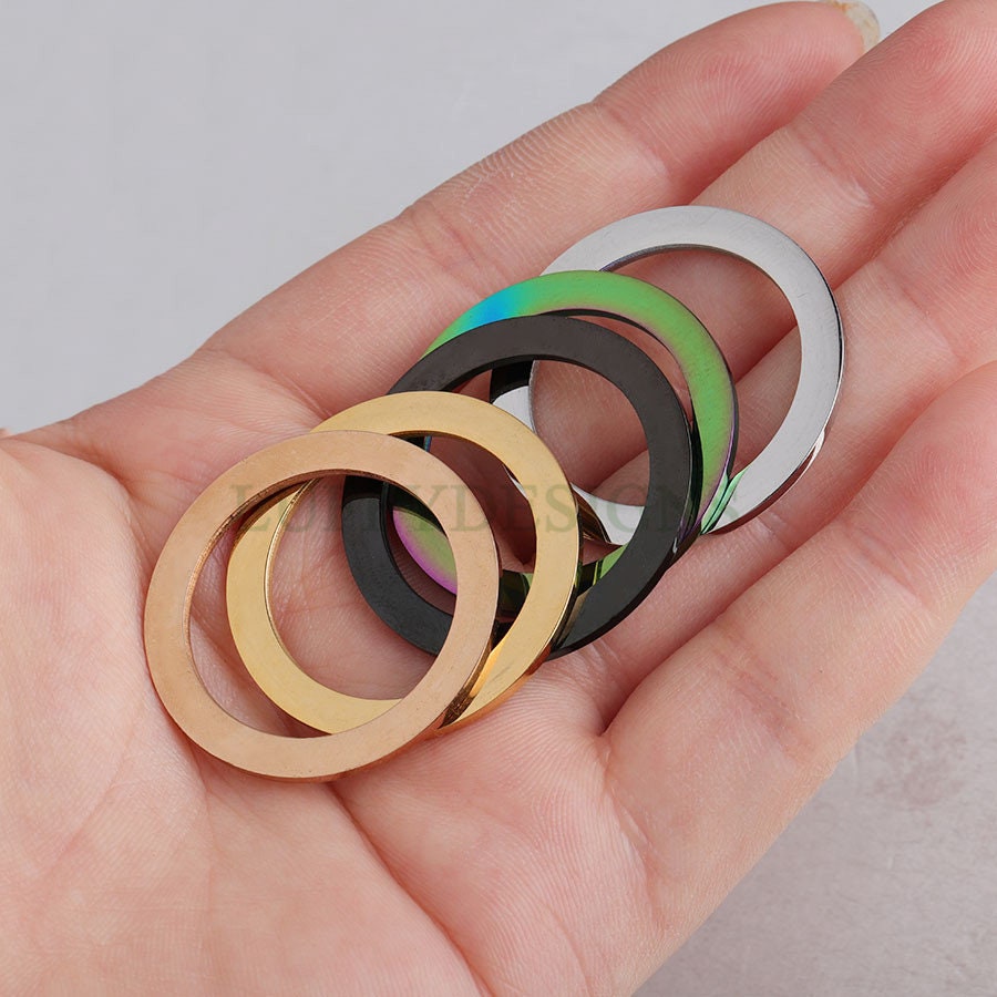 10pcs Gold Ring Charm, Close Jump Ring, Circles Charms Link Connectors, Round Pendant, Round Flat Ring, 18K Gold plated 316L Stainless Steel