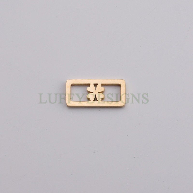 10pcs Rectangle Heart /Star /Clover Charm, Gold Hollow Pendant, Gold plated 316 Stainless Steel, Mirror Polished Bracelet Findings