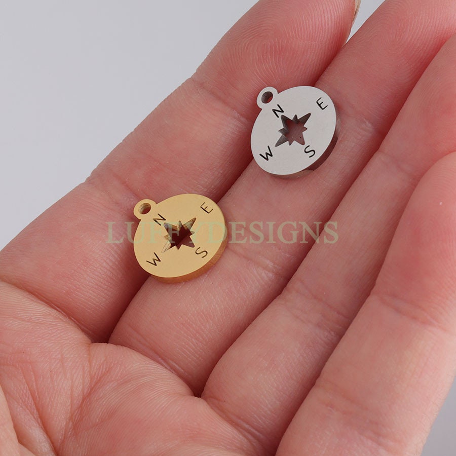 10pcs Compass Charm, Gold Compass Pendant, Hollow Compass Pendant, 18K Gold plated Stainless Steel, Nautical Charm, Nautical Pendant