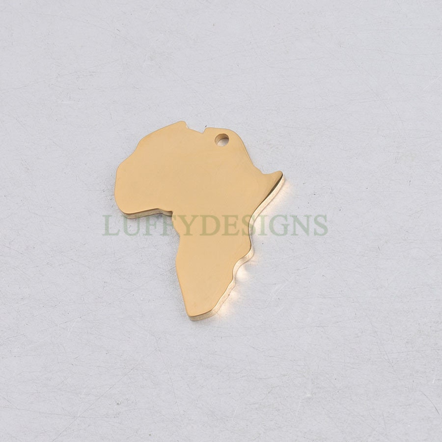 10pcs Africa Charm, Africa Map Pendant, Gold Africa Charm Pendant, Travel Jewelry, 18K Gold plated Stainless Steel, Gold Africa Pendant