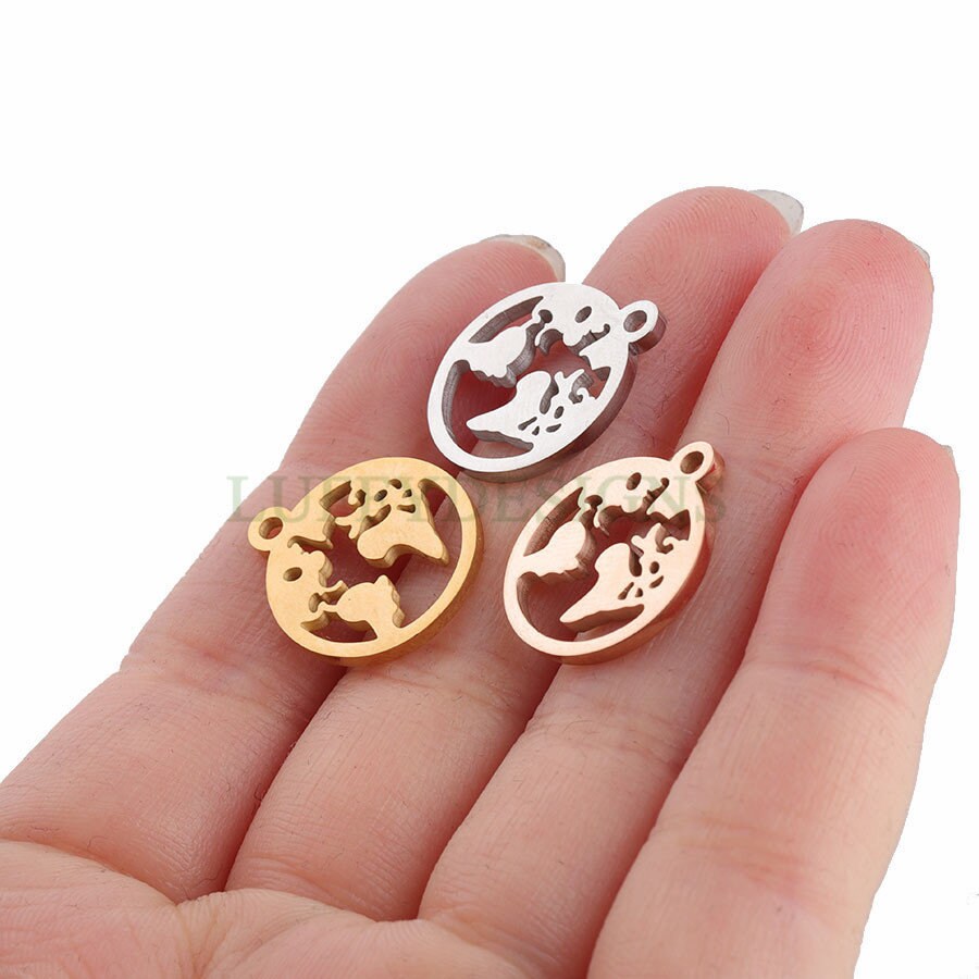 10pcs Round World Charm, World Map Pendant, Earth Charm, Globe Charm, Travel Jewelry, 18K Gold plated Stainless Steel, Gold World Map Charms