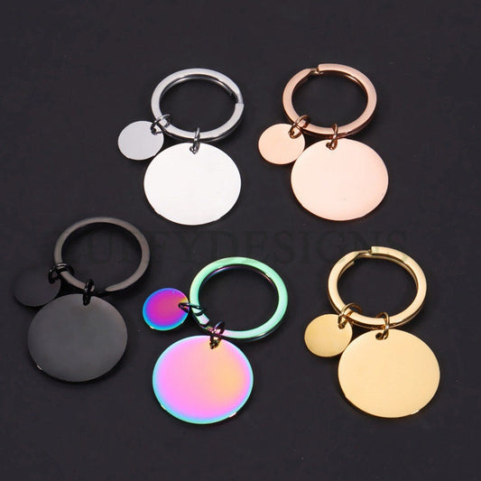 5pcs Blank Round/Square keychain, keyring supplies, Gold stainless steel blanks, Ready Stamping keychain, Mirror Polished Engraving Keychain
