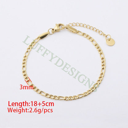 5pcs Finished Figaro Chain, 3:1 Chain Bracelet, 18k Gold plated 316L Stainless Steel, Womens Chain, Womens Bracelet, Hypoallergenic Chain