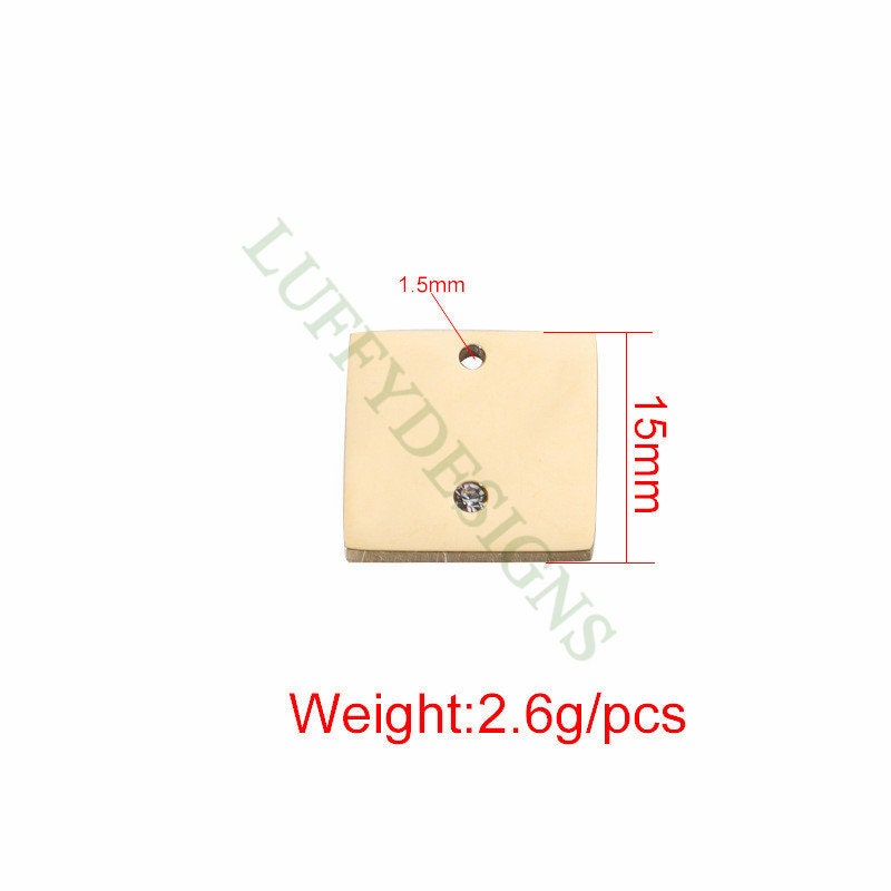 10pcs Round Disc/Square/Heart Tags with Crystal Zirion, CZ Stamping Blanks Charms, Engravable Blanks Pendant, Gold Plated Stainless Steel