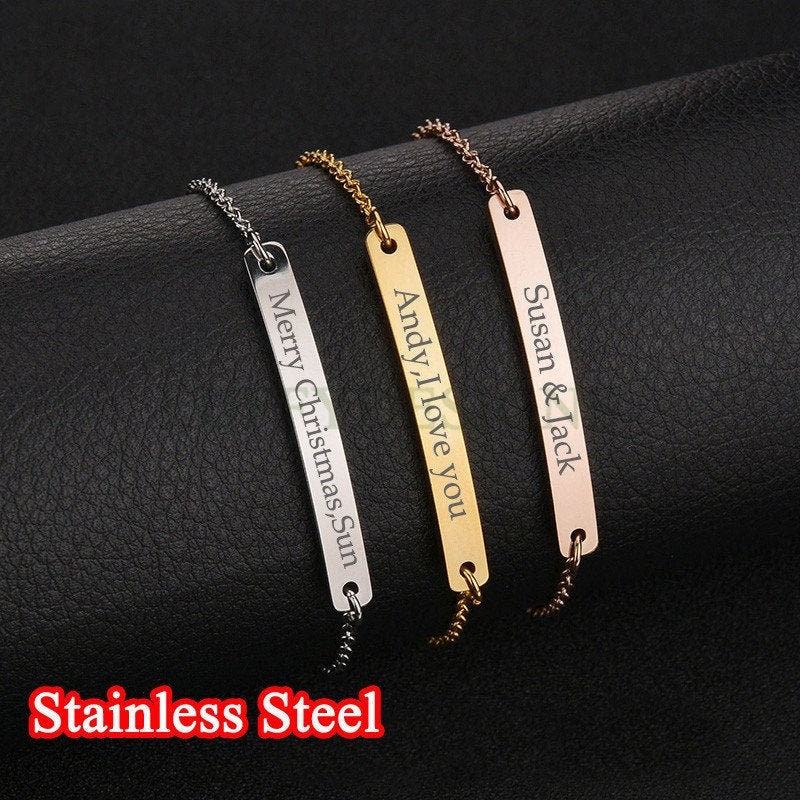 Personalize Bar Bracelet, Custom Name Bracelet, Rose Gold Bracelet, Gold Jewelry, Engraved Bracelet, Bridesmaid Gift, Friendship Bracelet