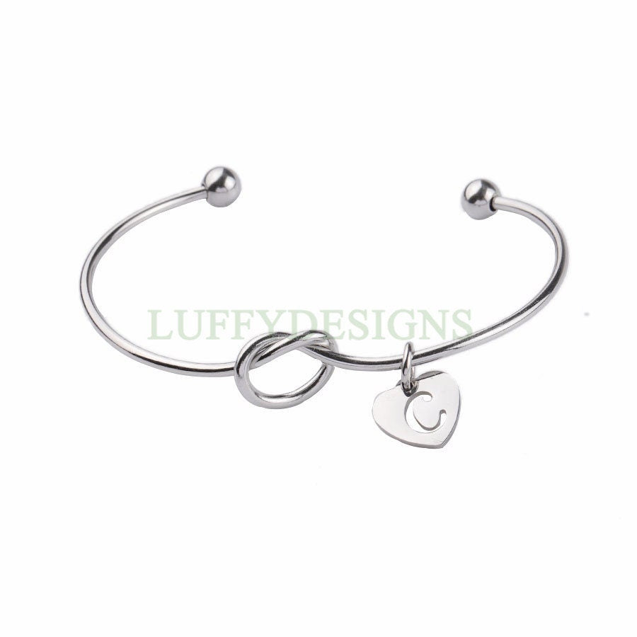 Initial Knot Bangle, Bridesmaid Gift, Personalized Name Bangle, Gold Initial Bangle, Love Knotted Bracelet, Tie the Knot Bangle, Custom Word