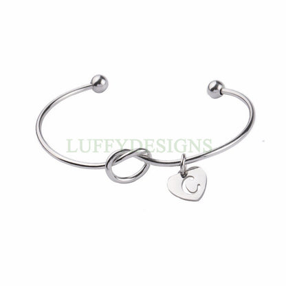 Initial Knot Bangle, Bridesmaid Gift, Personalized Name Bangle, Gold Initial Bangle, Love Knotted Bracelet, Tie the Knot Bangle, Custom Word