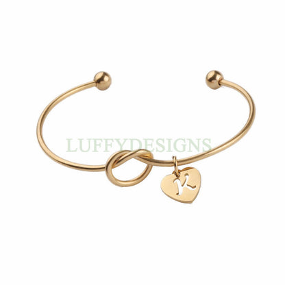 Initial Knot Bangle, Bridesmaid Gift, Personalized Name Bangle, Gold Initial Bangle, Love Knotted Bracelet, Tie the Knot Bangle, Custom Word