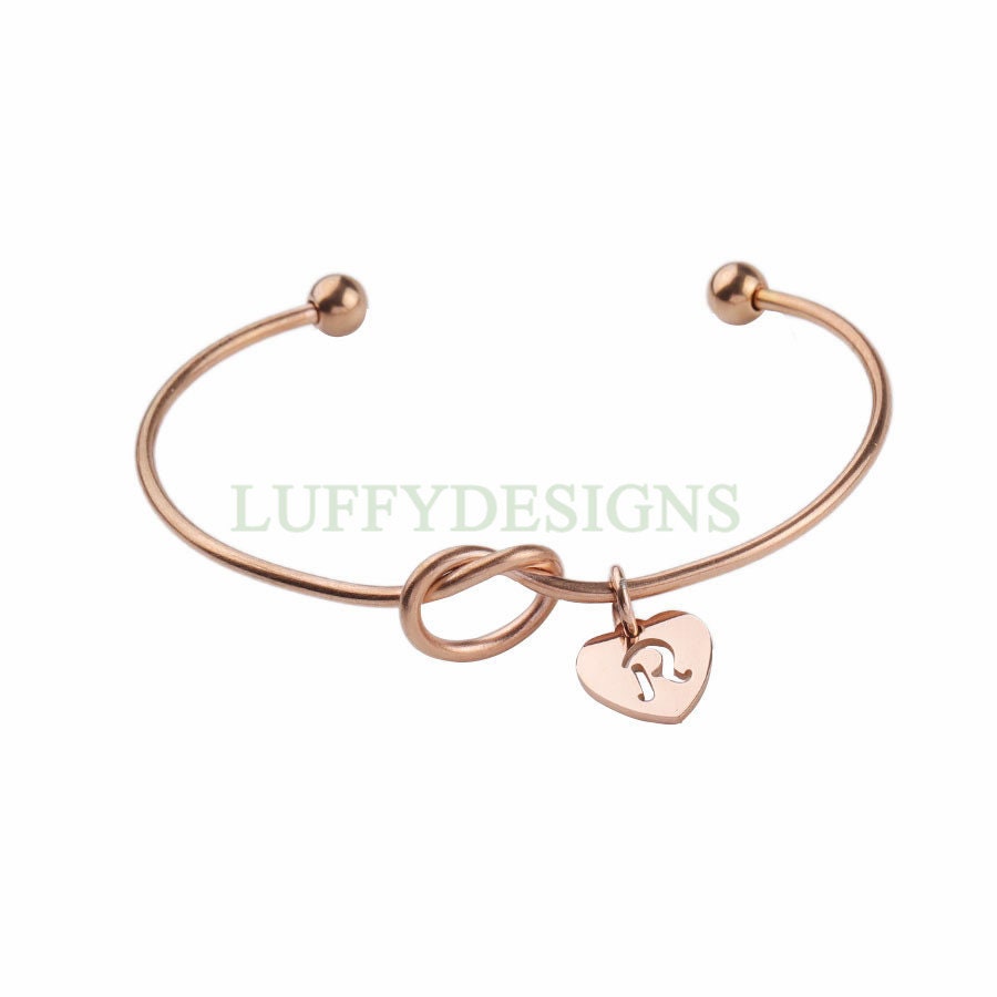 Initial Knot Bangle, Bridesmaid Gift, Personalized Name Bangle, Gold Initial Bangle, Love Knotted Bracelet, Tie the Knot Bangle, Custom Word